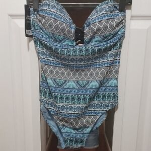 Ambrielle Blue Patterned Women Swim One Piece